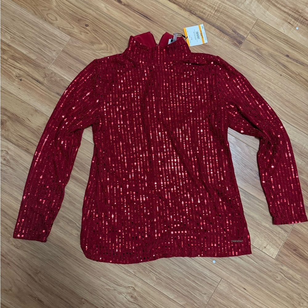 Anne Klein Red Sequin Turtleneck Top